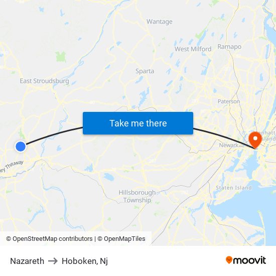 Nazareth to Hoboken, Nj map