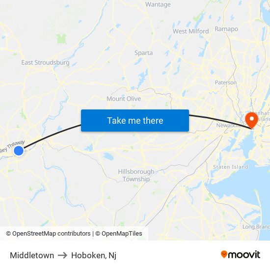 Middletown to Hoboken, Nj map