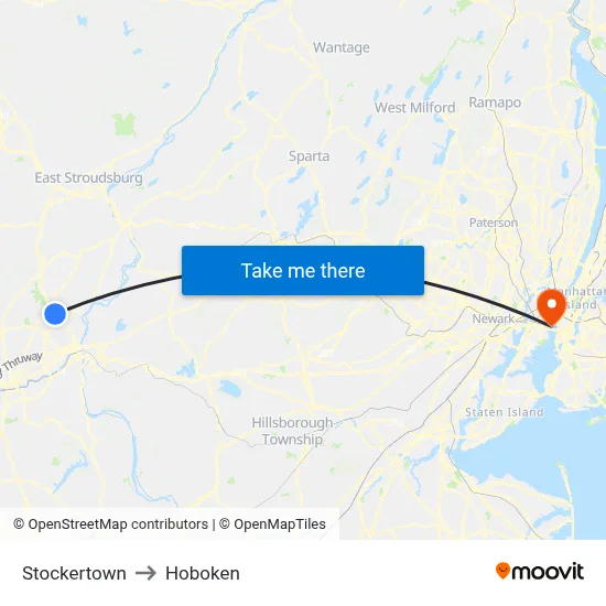 Stockertown to Hoboken map