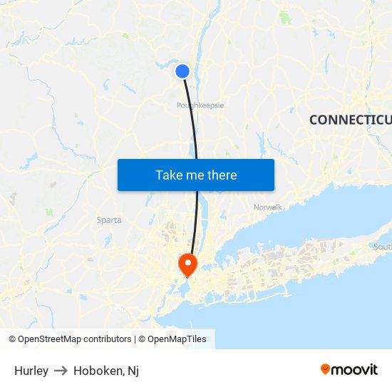 Hurley to Hoboken, Nj map