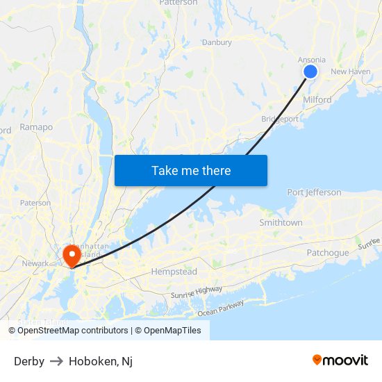 Derby to Hoboken, Nj map