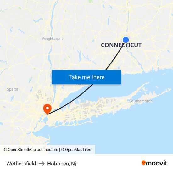 Wethersfield to Hoboken, Nj map