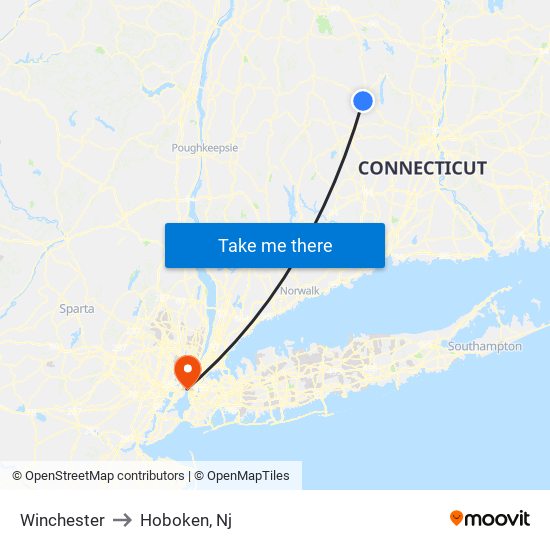 Winchester to Hoboken, Nj map