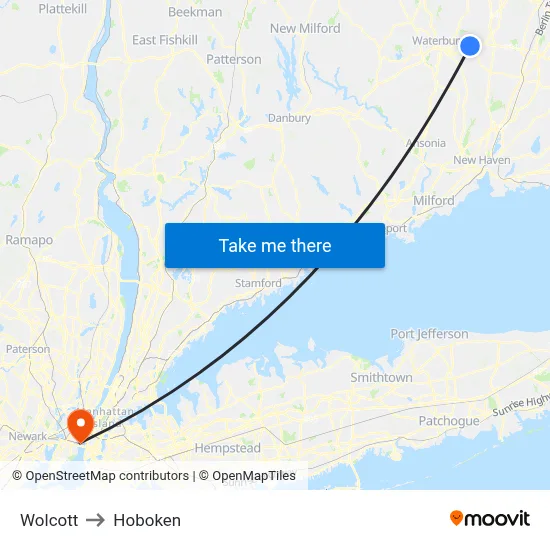 Wolcott to Hoboken map