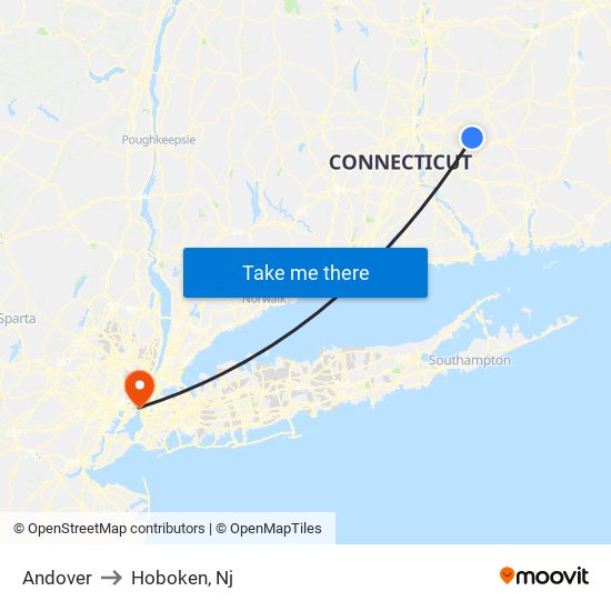 Andover to Hoboken, Nj map