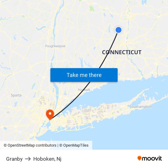 Granby to Hoboken, Nj map