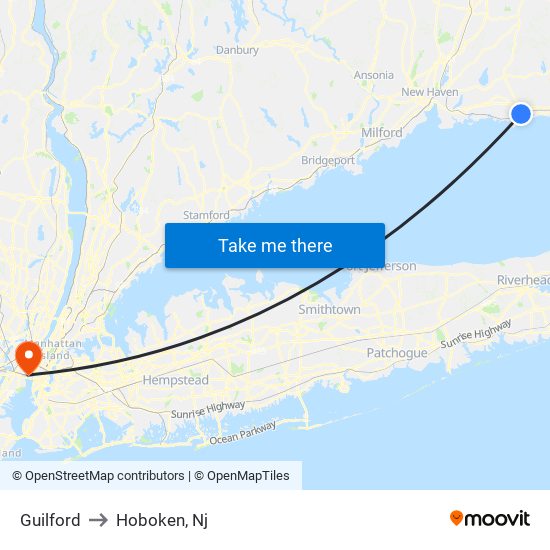 Guilford to Hoboken, Nj map