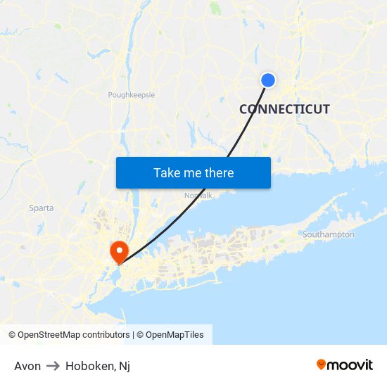 Avon to Hoboken, Nj map