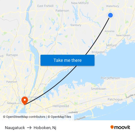 Naugatuck to Hoboken, Nj map