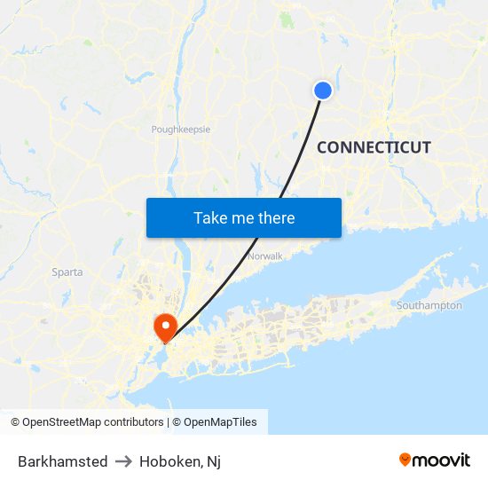 Barkhamsted to Hoboken, Nj map