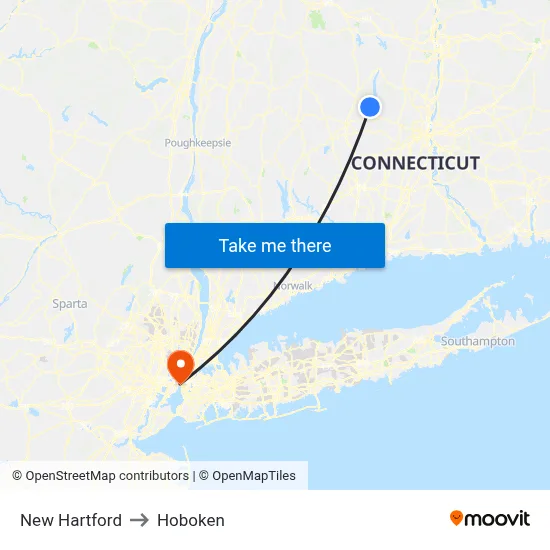 New Hartford to Hoboken map