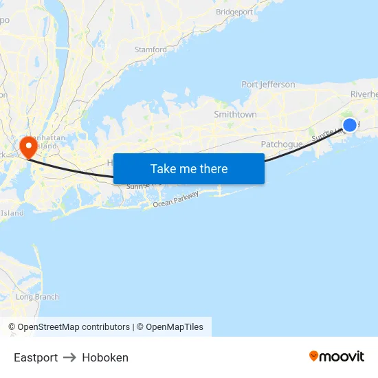 Eastport to Hoboken map