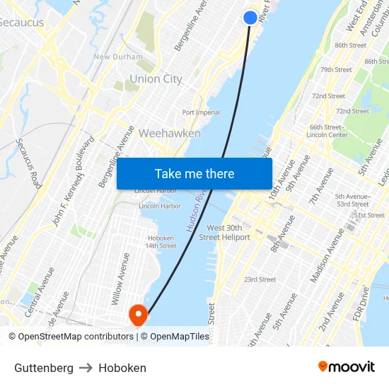 Guttenberg to Hoboken map