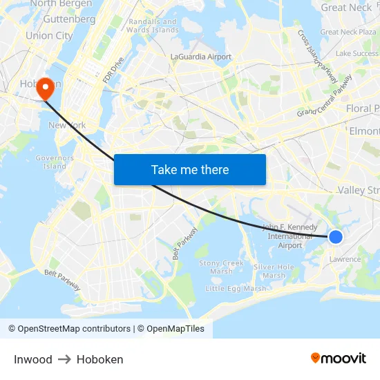 Inwood to Hoboken map