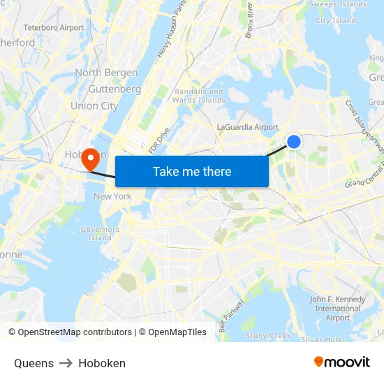 Queens to Hoboken map