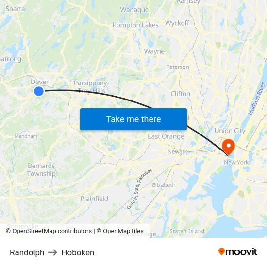 Randolph to Hoboken map