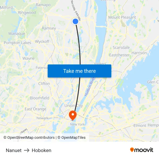 Nanuet to Hoboken map