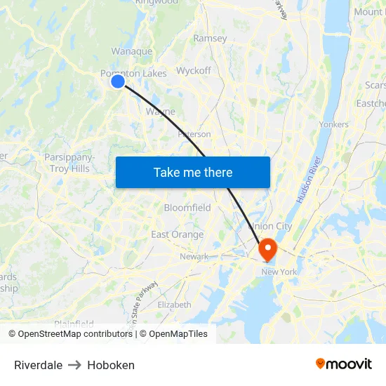 Riverdale to Hoboken map