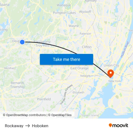 Rockaway to Hoboken map