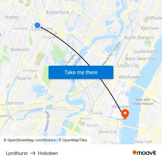 Lyndhurst to Hoboken map