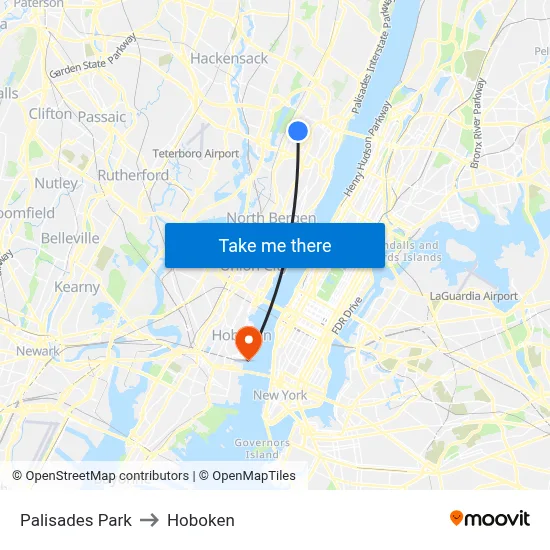 Palisades Park to Hoboken map