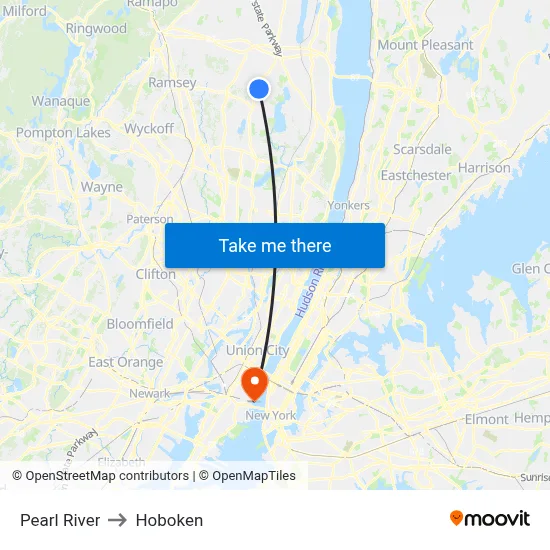 Pearl River to Hoboken map