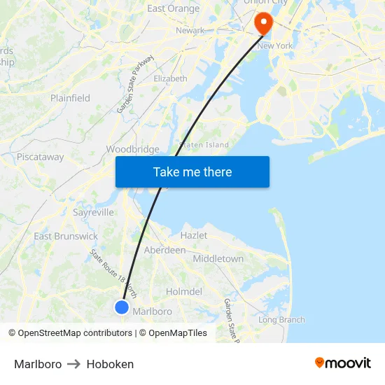 Marlboro to Hoboken map