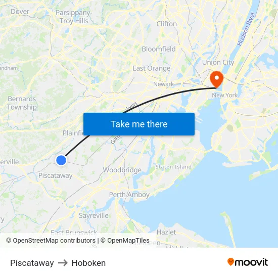 Piscataway to Hoboken map