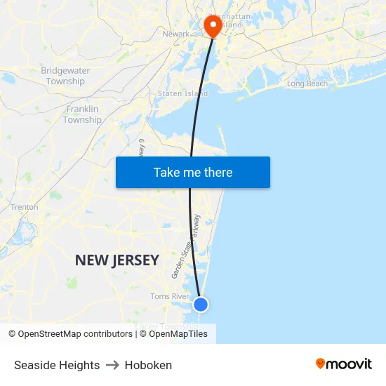 Seaside Heights to Hoboken map
