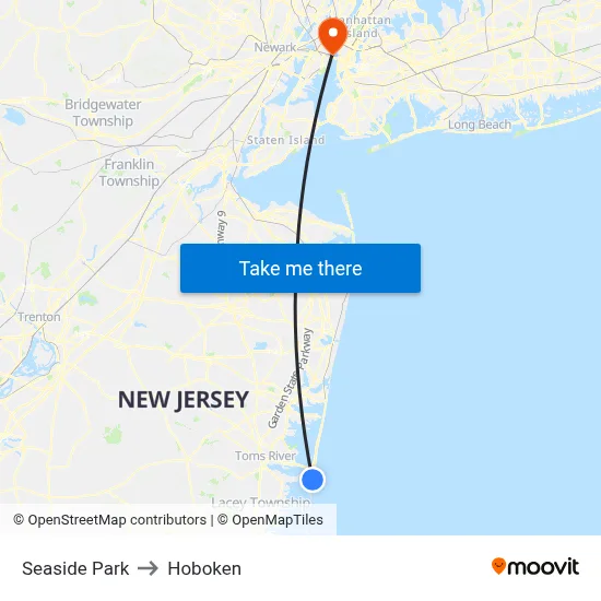 Seaside Park to Hoboken map