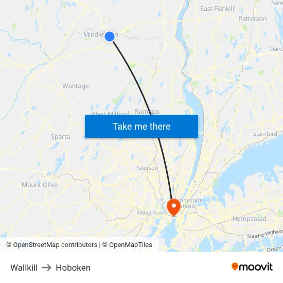 Wallkill to Hoboken map