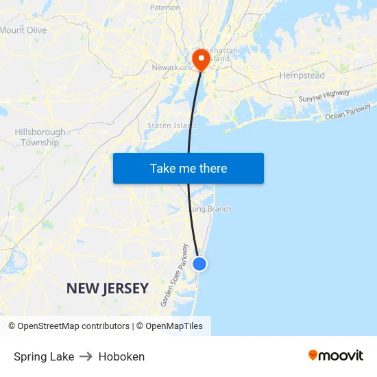 Spring Lake to Hoboken map