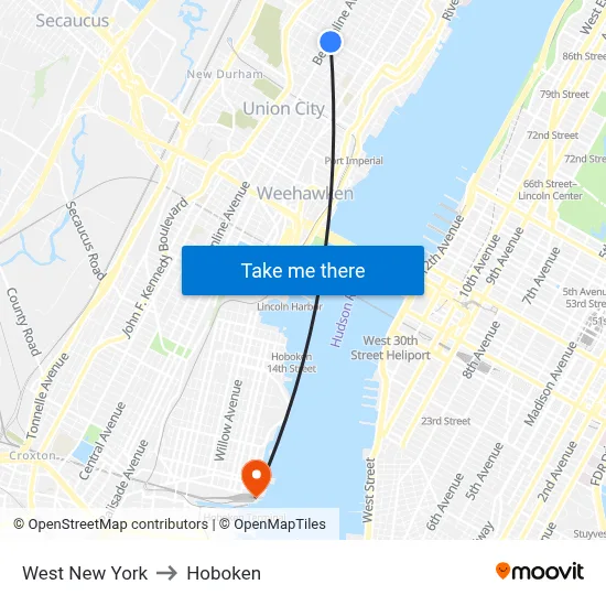 West New York to Hoboken map