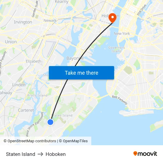 Staten Island to Hoboken map