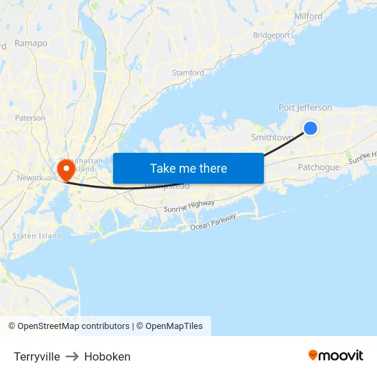 Terryville to Hoboken map