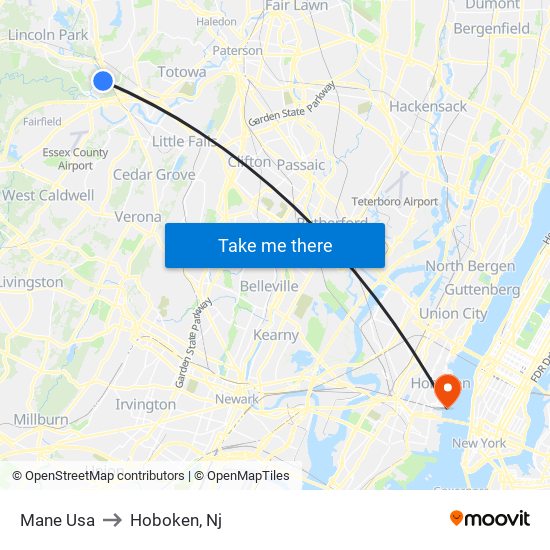Mane Usa to Hoboken, Nj map