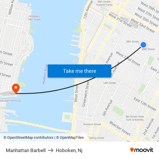 Manhattan Barbell to Hoboken, Nj map