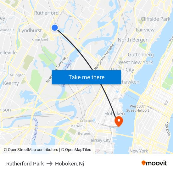 Rutherford Park to Hoboken, Nj map