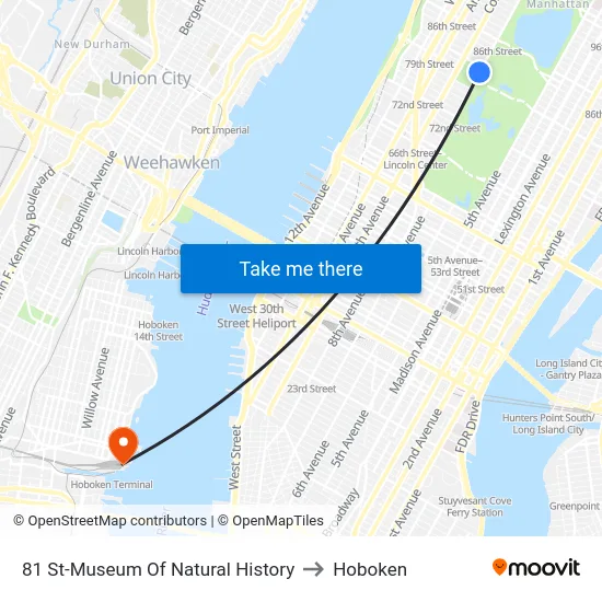 81 St-Museum Of Natural History to Hoboken map
