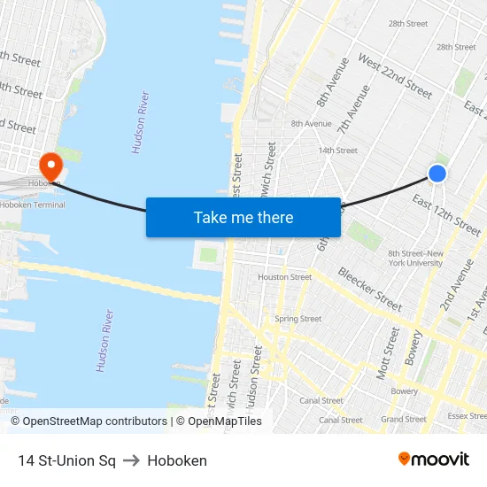 14 St-Union Sq to Hoboken map