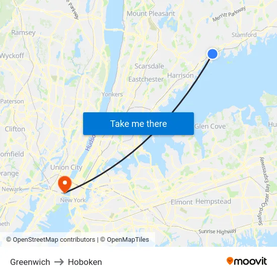 Greenwich to Hoboken map