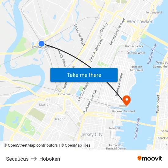 Secaucus to Hoboken map