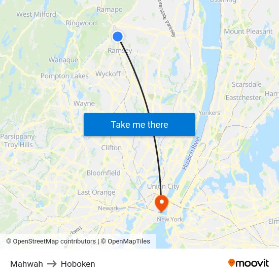Mahwah to Hoboken map