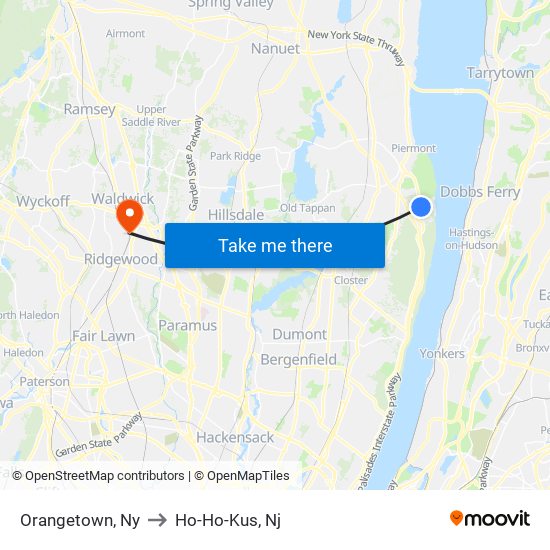 Orangetown, Ny to Ho-Ho-Kus, Nj map