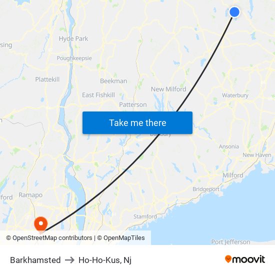 Barkhamsted to Ho-Ho-Kus, Nj map