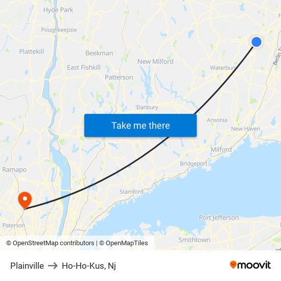 Plainville to Ho-Ho-Kus, Nj map