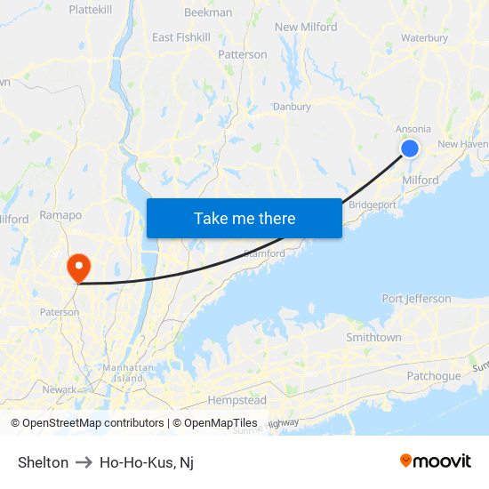 Shelton to Ho-Ho-Kus, Nj map