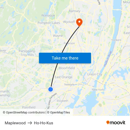 Maplewood to Ho-Ho-Kus map