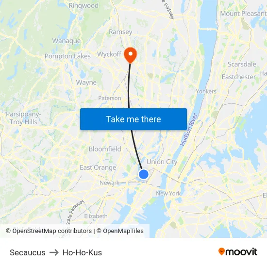 Secaucus to Ho-Ho-Kus map