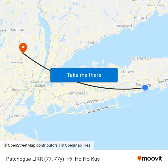 Patchogue LIRR (77, 77y) to Ho-Ho-Kus map